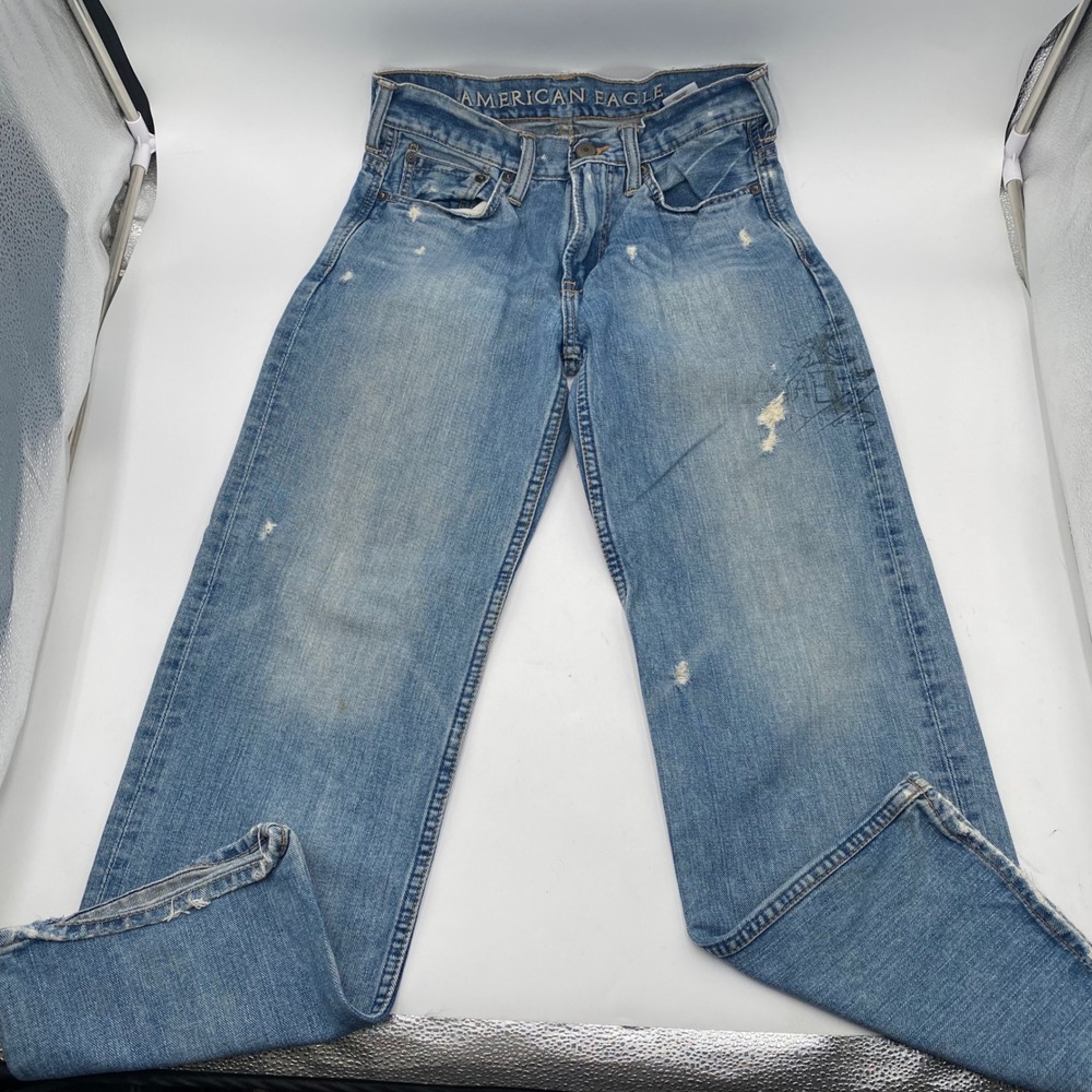 American Eagle Low Loose Jeans Womens 26/28 Blue‎ Light Wash Distressed Cotton